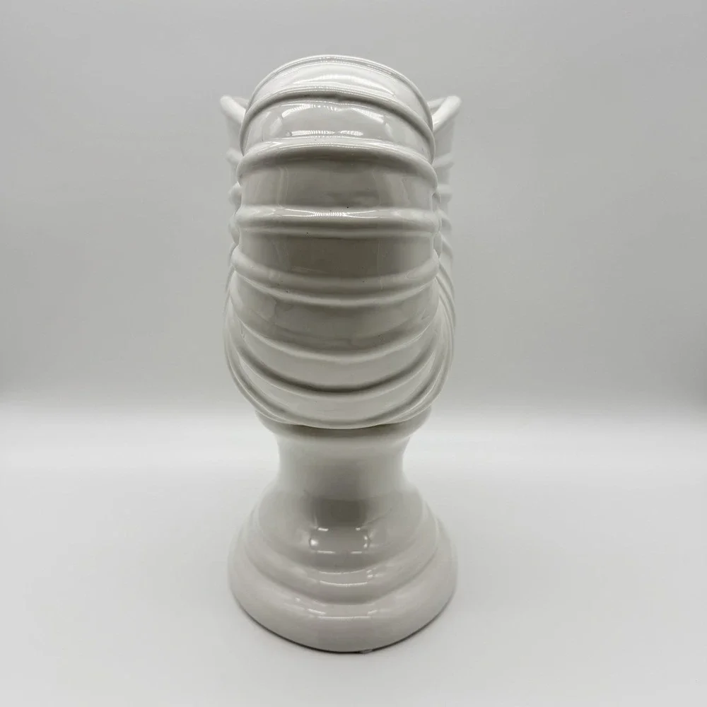 Vintage White Iridescent Ceramic Nautilus Seashell Footed Planter Vase